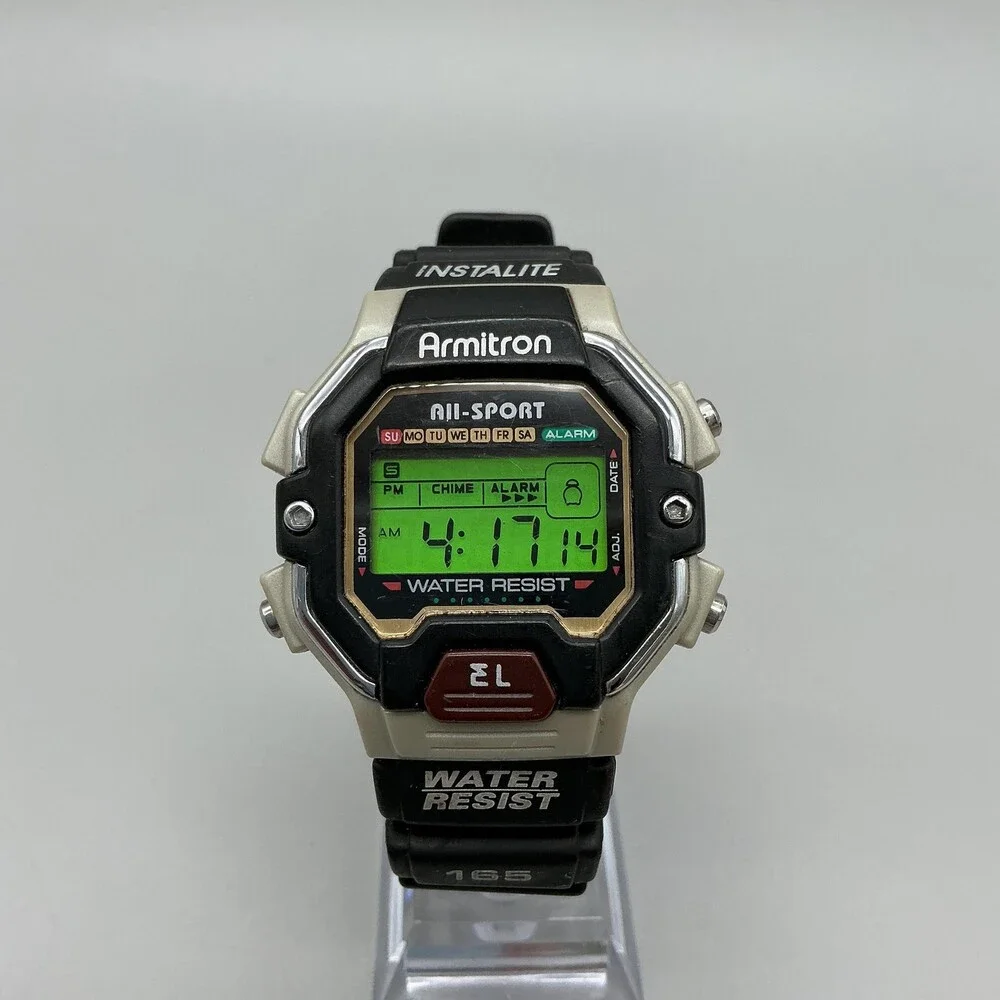 Armitron All-Sport Instalite Mens Watch 40mm Green Digital Alarm Rubber Strap